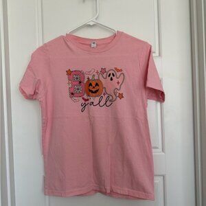 Girls Halloween T-shirt Boo Y’all Country Fall Size Youth 10 12 Pink